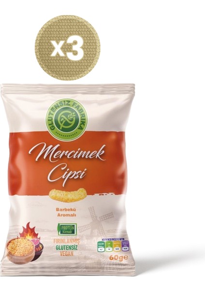 Barbekü Soslu Mercimek Cipsi 60 g x 3 Paket (Glütensiz & Vegan)