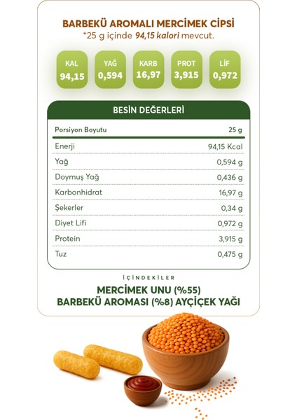 Barbekü Soslu Mercimek Cipsi 60 g x 3 Paket (Glütensiz & Vegan) fırsatları