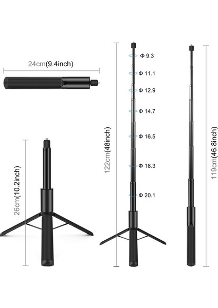 Zuomee PU497B Uzatılabilir Görünmez Sie Çubuğu Tripod INSTA360 X4 X3 X2 Uyumlu (Yurt Dışından) fırsatları
