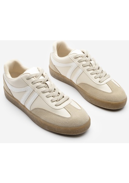 Kadın Sneaker Bağcıklı Düz Taban Spor Ayakkabı Tiyone Bej indirimleri