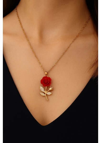 Kadın Paslanmaz Çelik Altın Gül Kolye