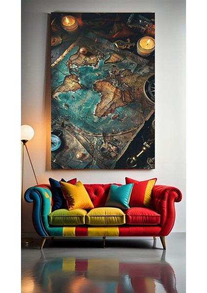 Korsan Haritası Ev Duvar Salon Güzellik Salonu Ofis Dükkan Dekarasyon Kanvas Tablo