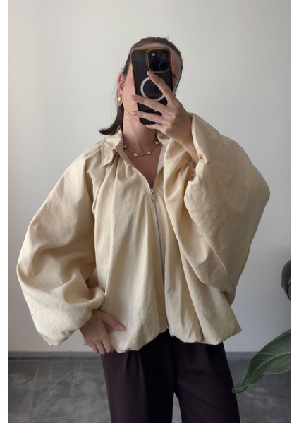 Yarasa Kol Bomber Premium Ceket- Bej