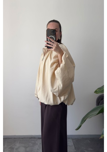 Yarasa Kol Bomber Premium Ceket- Bej indirimleri