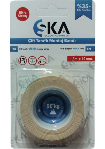 Sağlam Ka Çift Taraflı Bant Hotmelt Köpük 19MMX1,5M