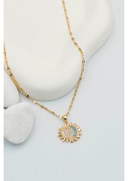 Kadın Paslanmaz Çelik Gold Zincir Güneş ve Ay Kolye fiyatları
