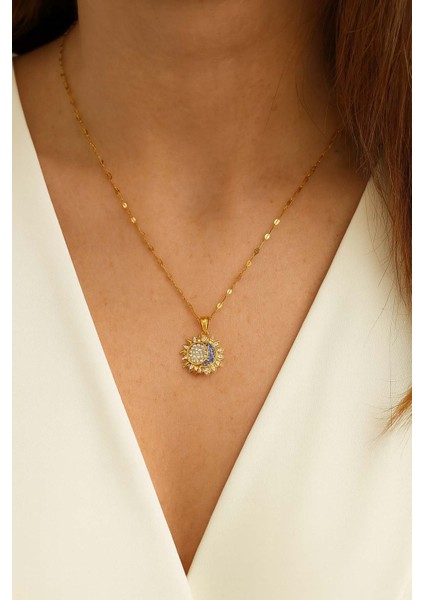 Kadın Paslanmaz Çelik Gold Zincir Güneş ve Ay Kolye fırsatları