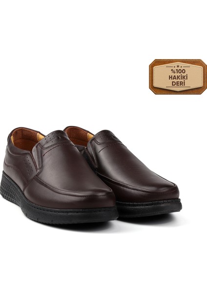 Erkek Kahve Hakiki Deri Ayakkabı, Ortopedik Taban Loafer Ayakkabı Yumuşak Mevsimlik Kışlık Günlük Casual Ayakkabı