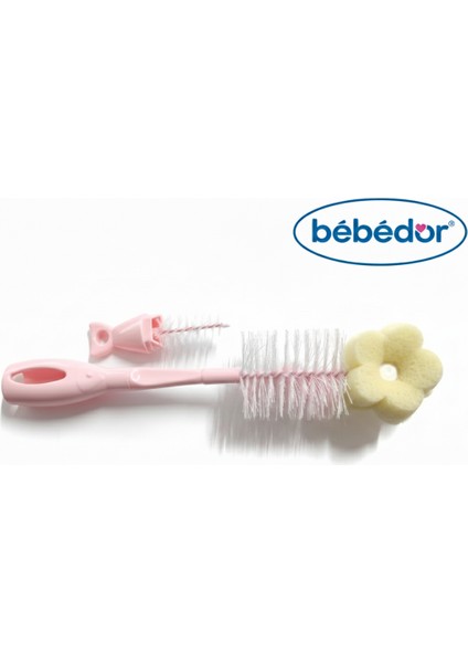Yeni Sünger Uçlu Biberon ve Emzik Temizleme Fırçası Pembe 575