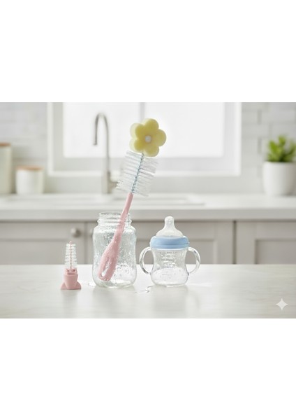 Yeni Sünger Uçlu Biberon ve Emzik Temizleme Fırçası Pembe 575 fiyatları