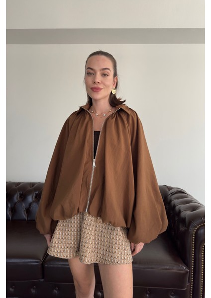 Yarasa Kol Bomber Premium Ceket- Kahverengi modelleri