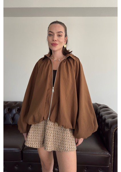 Yarasa Kol Bomber Premium Ceket- Kahverengi fırsatları