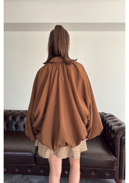 Yarasa Kol Bomber Premium Ceket- Kahverengi indirimleri