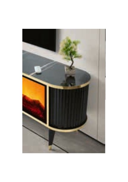 Bera Sonata - Gold Şömineli Ceylan Tv Sehpası