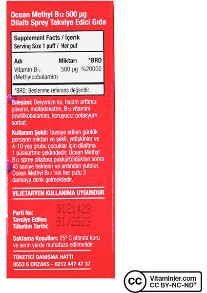 Ocean Methyl B12 500 mcg Sprey 5 ml modelleri