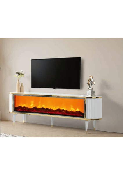 Bera Marmo - Gold Şömineli Ceylan Tv Sehpası