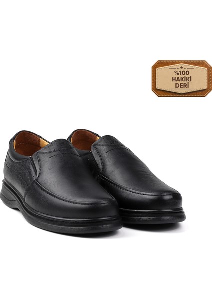 Erkek Siyah Hakiki Deri Ayakkabı, Ortopedik Taban Loafer Ayakkabı, Mevsimlik Kışlık Casual Ayakkabı