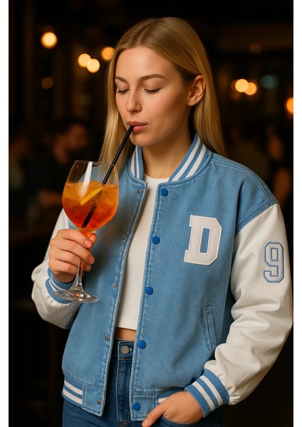 Kadın Mevsimlik Oversize B.mavi Kot Kolej Ceket