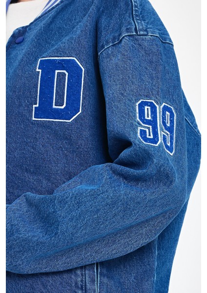 Kadın Mevsimlik Oversize Mavi Kot Kolej Ceket fırsatları