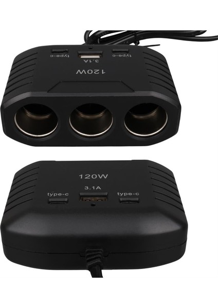 2012 12-24V Çift Type-C - Tek USB Girişli 120W 80CM Kablolu 3'lü Araç Çakmak Çoklayıcı fırsatları