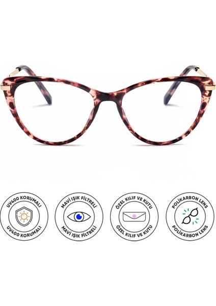 Victoria Leopar Cat Eye Gözlük | Mavi Işık Filtreli | Blue Blocked | Ekran Gözlüğü | Kadın modelleri