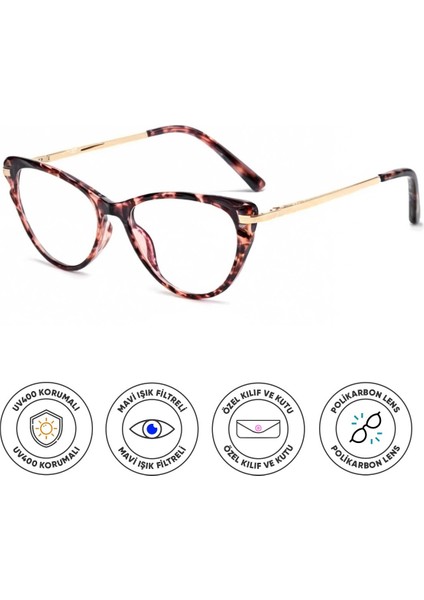 Victoria Leopar Cat Eye Gözlük | Mavi Işık Filtreli | Blue Blocked | Ekran Gözlüğü | Kadın indirimleri