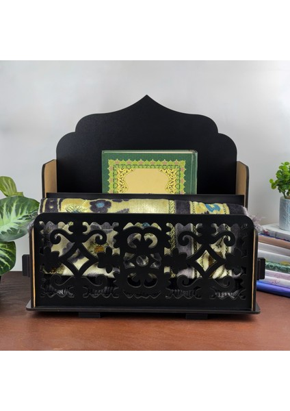 Siyah Ahşap Seccadelik ve Kuranlık Düzenleyici, Şık Islami Dekoratif Kitap ve Seccade Rafı fırsatları