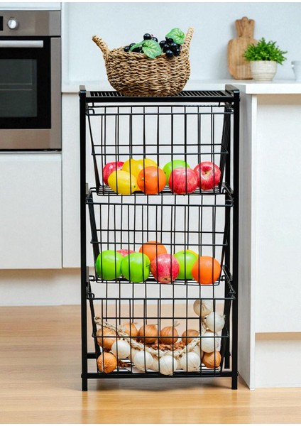 Dekoratif Siyah Metal Sebzelik 3 Raflı Tel Sepetli Çok Amaçlı Stand fiyatları
