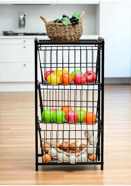 Dekoratif Siyah Metal Sebzelik 3 Raflı Tel Sepetli Çok Amaçlı Stand fırsatları