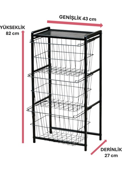 Dekoratif Siyah Metal Sebzelik 3 Raflı Tel Sepetli Çok Amaçlı Stand indirimleri