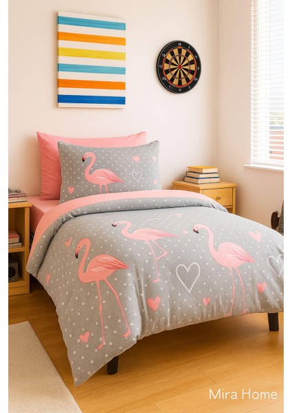 Flamingo Desenli Pamuklu Tek Kişilik Nevresim Takımı