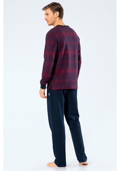 2194 Bordo Erkek Jakarlı Baklavalı V Yaka Pijama Takımı fırsatları
