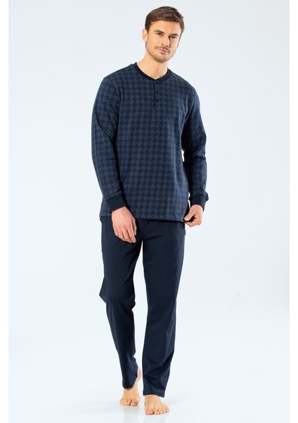 2197 Lacivert Erkek Jakarlı Noktalı Patlı Pijamatakımı