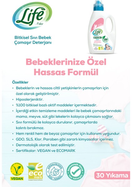 Vegan Bitkisel Sıvı Bebek Çamaşır Deterjanı 1500ml fiyatları
