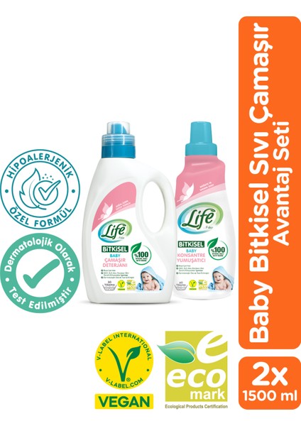 Vegan Bitkisel Bebek Sıvı Çamaşır Deterjanı ve Yumuşatıcı Seti