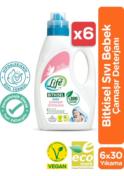 %100 Bitkisel Bazlı Vegan Sıvı Bebek Çamaşır Deterjanı 1500ML x 6 Adet Avantaj Seti