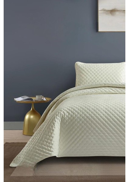 Bianca Tek Kişilik Lüks Kadife Yatak Örtüsü Krem