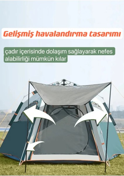 Tam Otomatik Su ve Rüzgar Geçirmez Gölgelikli Altıgen Çadır Aile Çadırı 280*240*155 cm -ZP29 (Haki) fiyatları