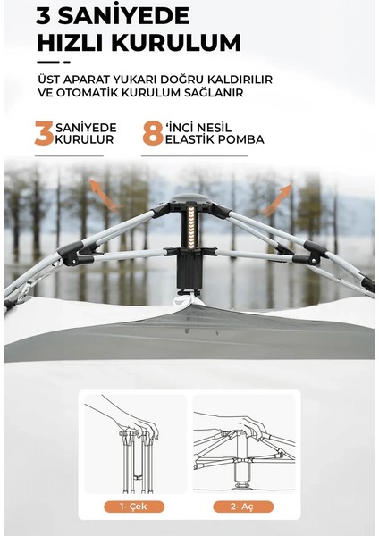 Tam Otomatik Su ve Rüzgar Geçirmez Gölgelikli Altıgen Çadır Aile Çadırı 280*240*155 cm -ZP29 (Haki) indirimleri