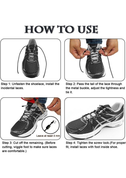 Metal Vidalı Kilitli Akıllı Elastik Outdoor Ayakkabı Bağcığı Yuvarlak 100CM 1 Çift indirimleri