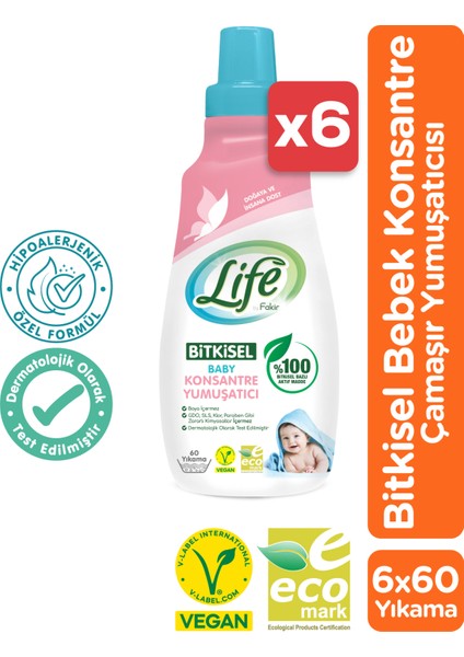 Vegan Bitkisel Konsantre Bebek Çamaşır Yumuşatıcısı 1500 ml x 6