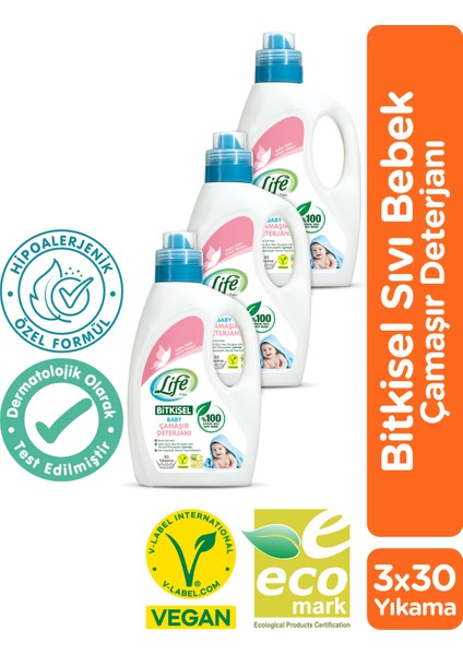 Vegan Bitkisel Sıvı Bebek Çamaşır Deterjanı 1500 ml x 3 Adet