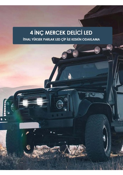 4 Inç Kare Yeni Tasarım LED Sis Farı Turuncu-Beyaz Off Road Ledi, Kamyon Tır 12-24V Uyumlu (1 Adet)