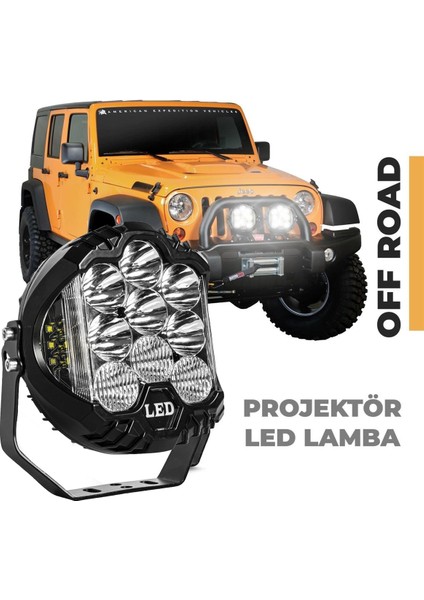 7 Inç Güçlü Off Road LED Çalışma Lambası Turuncu-Beyaz Turuncu Çakar ve Sabit 2 Modlu 50W (1 Adet)