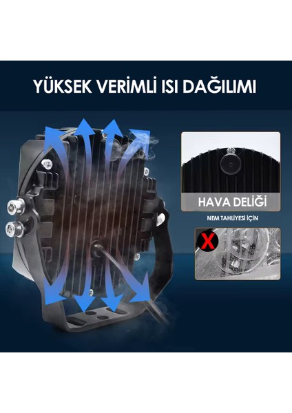 7 Inç Güçlü Off Road LED Çalışma Lambası Turuncu-Beyaz Turuncu Çakar ve Sabit 2 Modlu 50W (1 Adet)