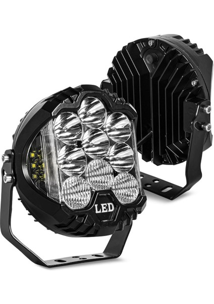 7 Inç Güçlü Off Road LED Çalışma Lambası Turuncu-Beyaz Turuncu Çakar ve Sabit 2 Modlu 50W (1 Adet)