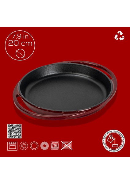 Döküm Yuvarlak Sahan Döküm Demir Yekpare Çift Kulplu Çap(Ø) 20 cm -Bordo fırsatları