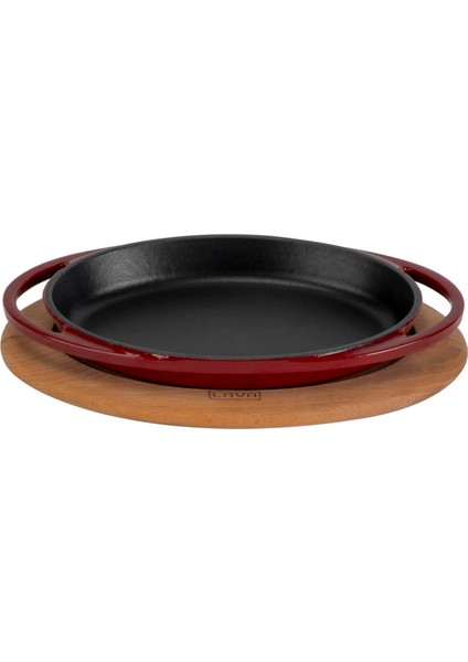 Döküm Oval Sahan Döküm Demir Yekpare Çift Kulplu Kayın Servis Ahşabı Ölçü 21 x 14 cm -Bordo