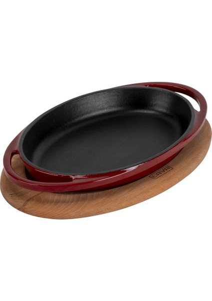 Döküm Oval Sahan Döküm Demir Yekpare Çift Kulplu Kayın Servis Ahşabı Ölçü 21 x 14 cm -Bordo fiyatları