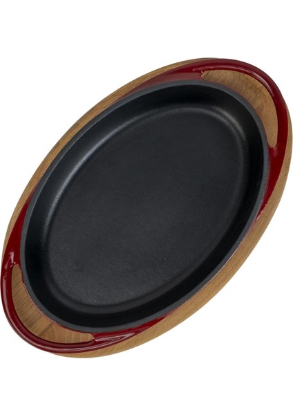 Döküm Oval Sahan Döküm Demir Yekpare Çift Kulplu Kayın Servis Ahşabı Ölçü 21 x 14 cm -Bordo modelleri